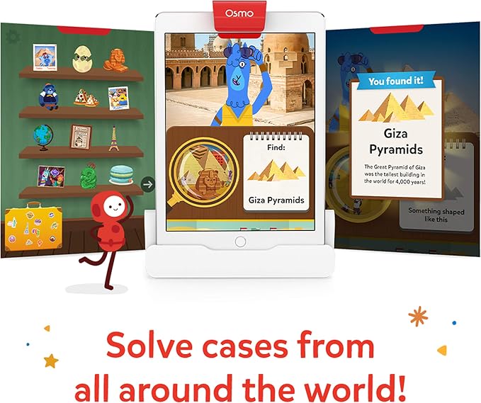 Osmo - Little Genius Starter Kit for iPad + Early Math Adventure & Detective Agency Game - 7 Learning Games - Ages 3-5 - Counting, Shapes, Phonics, Solve Global Mysteries iPad Base Included