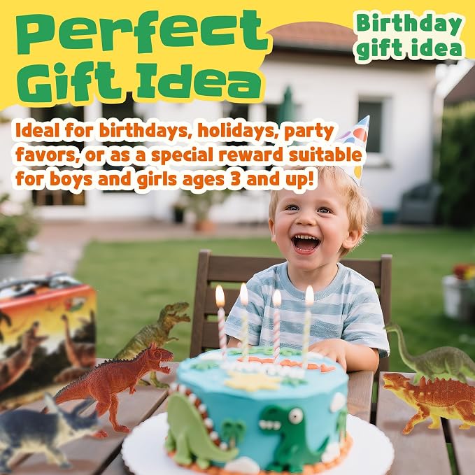 Zippytots Dinosaur Toys for Kids 3-5-7-14 Realistic Plastic Dinosaur Figures with Metal Storage Box & Learning Booklet - Educational Dino Figure Toys for Boys Girls Toddlers