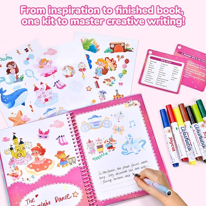 Fantasy Storybook Art Starter Kit, Creative Writing for Kids, Write Your Own Book, Art Kit for Kid 6-9, DIY Craft, Scrapbooking & Journal Supplies, Hardcover Comic Book Making Kit, Christmas Gift