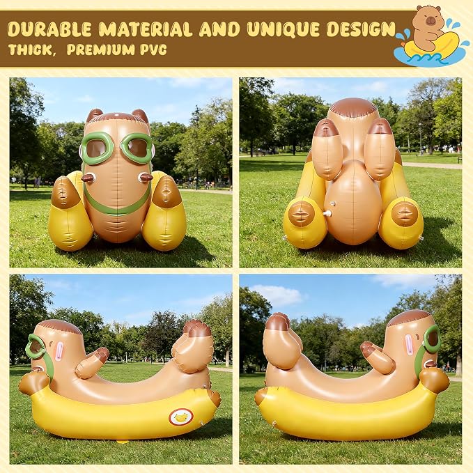 Capybara 72'' Pool Float for Kids with Sprinkler, Inflatable Pool Float, 3-in-1 Water Toy Pool Raft & Rocking Rider, Summer Outdoor Water Toys for Yard, Pool & Beach