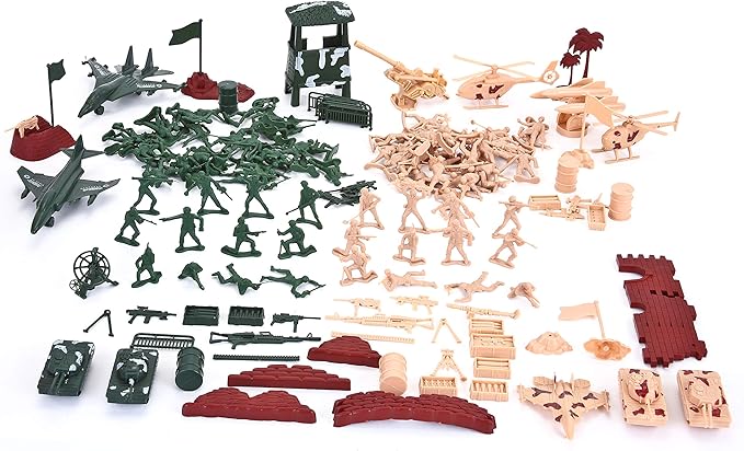 JOYIN 164 Piece Military Soldier Playset Army Men Play Bucket Army Action Figures Battle Group Deluxe Military Playset, Aircrafts, Helicopters, Tanks with Bucket, Birthday Gifts for Boys 3 4 5 6 7 8