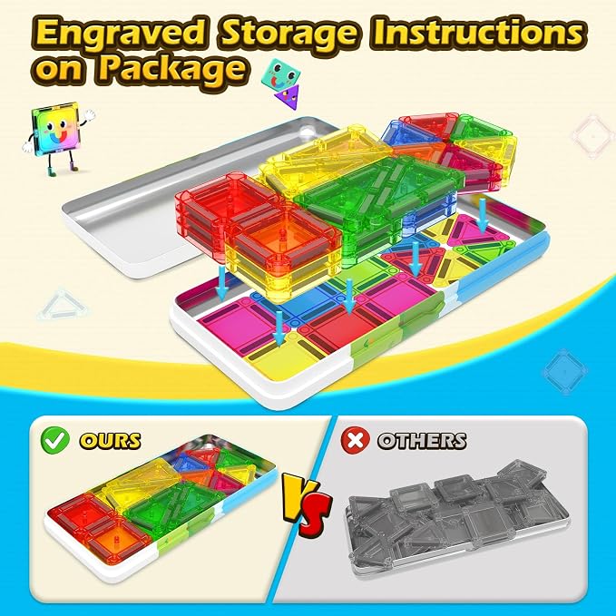 Coodoo Magnetic Tiles for Kids Ages 4-8 Toddler Toys Magnetic Blocks Building Toy STEM Outdoor Kids Toys Gift for Boys & Girls 3+ Year Old, Pocket-Sized Mini Tiles for Classroom Must Haves