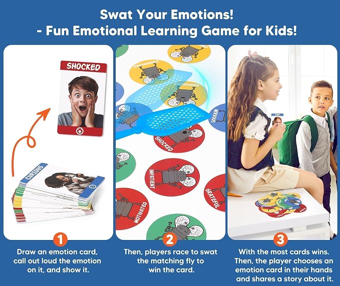 Garybank Emotions Swat Games for Kids Social Emotional Learning Activities, W/56 Emotion Cards, Speech Therapy Materials for Autism, Play Therapy Toys for Counselors, Sight Word Game