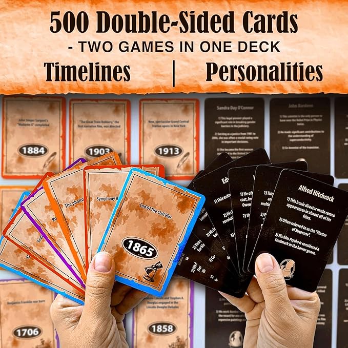 Quokka USA History & Personality Board Card Game - Istoria 500 Trivia Cards Double-Sided Deck - Fun Educational Trivia Games for Adults, Friends & Family Night - Ages 15+