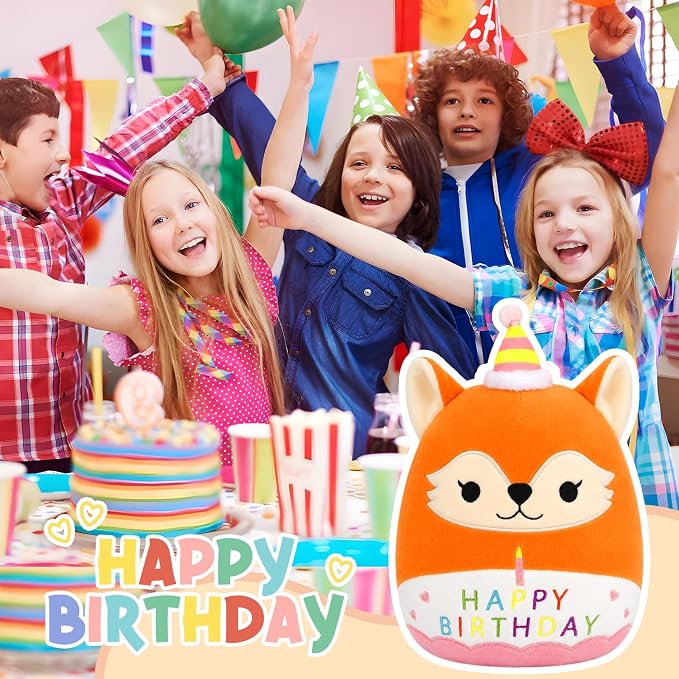 Fox Plush Toy - 10inch Cute Birthday Stuffed Animal Fox Plush Pillow, Soft Kawaii Fox Birthday Gifts Plushie Doll Stuffy Toys Party Decoration for Kids Girls and Boys