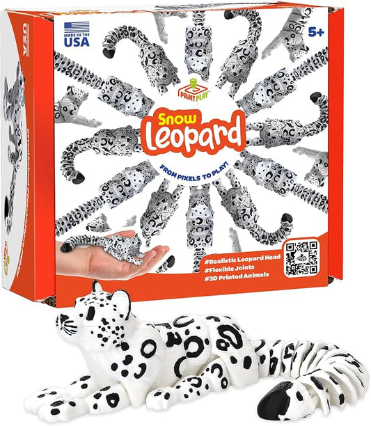 Born to Print Articulated 3D Printed Animal Fidget Toy – Flexible Moving Desk Toy for Kids & Adults | Sensory Stress Relief Toy | Realistic Collectible Animal Figure (Snow Leopard)