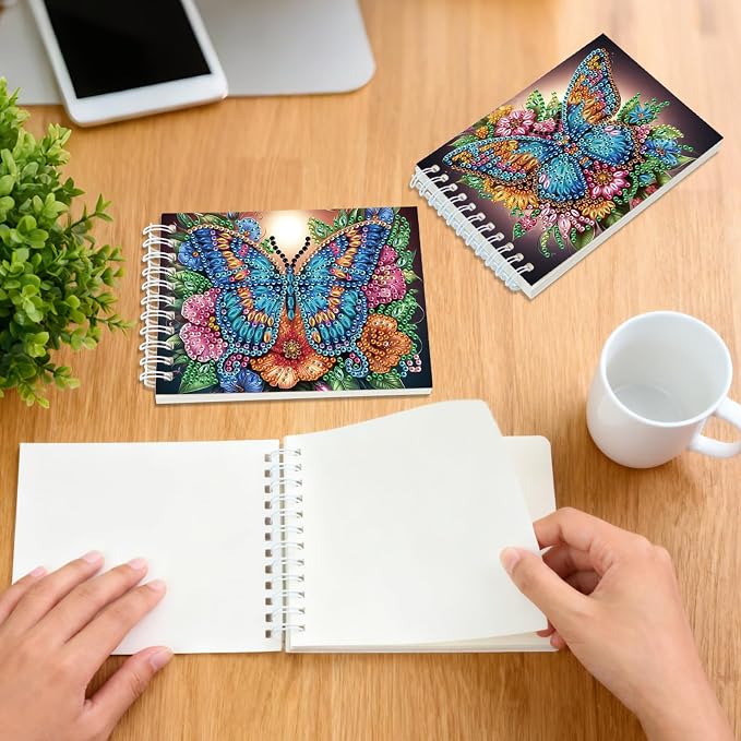 2 Pcs Butterfly Diamond Painting Notebook 80 Pages for Adults,Diamond Art Journal and DIY Sketchbook, Diamonds Art Kit Supplies,Gift for Beginners, Craft Lovers, Artists. (Butterfly)
