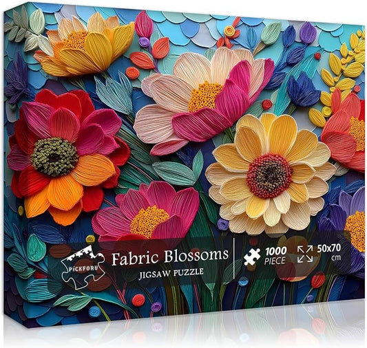 Colorful Flower Puzzles for Adults, Quilled Plant Floral Puzzle Fabric Art,Spring Flower Garden Jigsaw Puzzles 1000 Pieces Nature Challenge