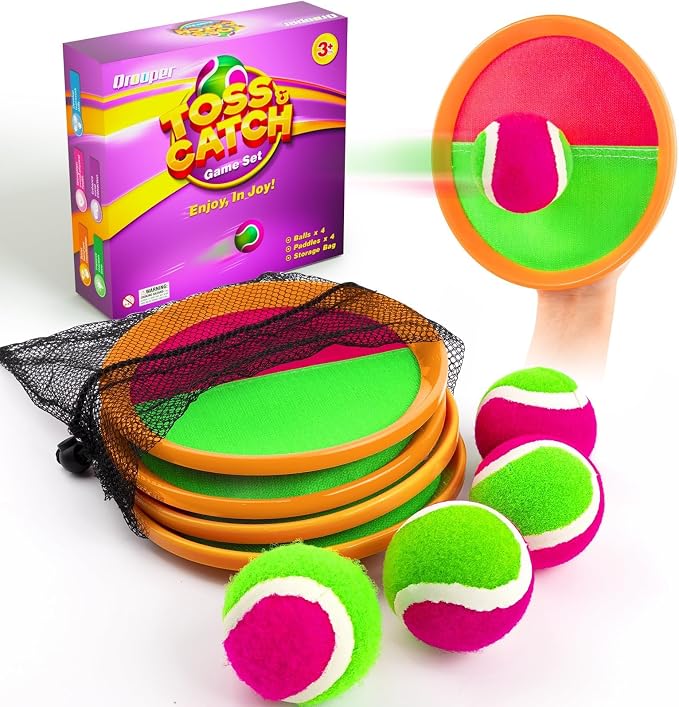 Toss and Catch Ball Game Set - Outdoor & Indoor Sports Toys for Kids - Outside Games for Yard, Lawn, Camping, Beach, Pool - Classic Sticky Paddle Ball Toy for 3 4 5 6 7 8-12 Year Old Boys Girls Gifts