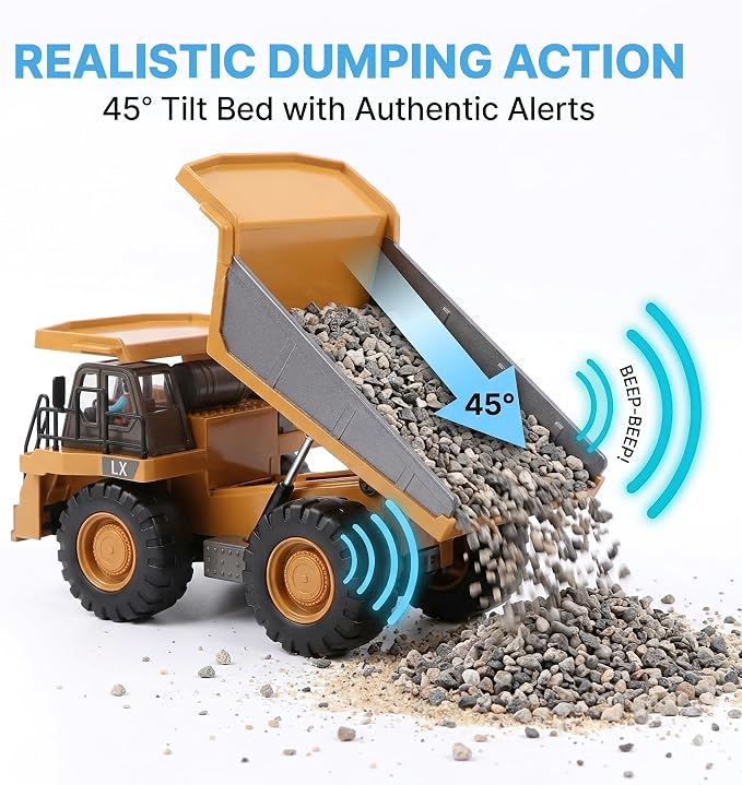 RC Dump Truck Toy, Remote Control Construction Truck with Bed Lift/Lower, 4WD Heavy Duty Sand Toy with 2 Batteries, Best Birthday Gifts for Boys 3-5 4-7 8-12 Year Old