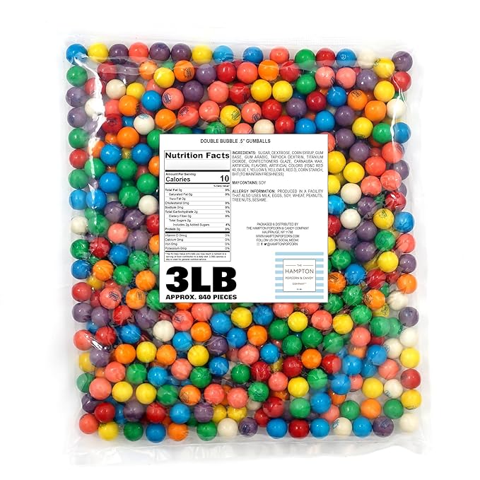Gumballs for Gumball Machine, 0.5 Inch Mini Gumballs, Approx. 840 Pieces, 3lb Bulk Bag, Assorted Fruit Flavored Bubble Gum, Gumball Machine Refills