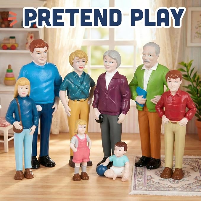 Creative Minds Marvel Education Caucasian Family Toy Figure Set for Kids Ages 3+, Set of 8 Inclusive and Diverse Dollhouse Toy Figurines, Multicolor