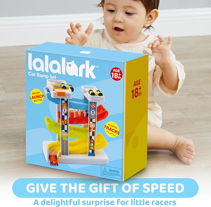 lalalark Toddler Toys for 18M+ Boy and Girls, Race Track Car Ramp Toy with 4 Cars and Multiple Parking Spaces, Birthday Gifts for Baby Toddler Kids Indoor Outdoor