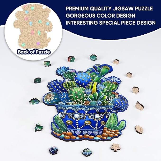 Delobil Puzzles for Adults 500 Pieces, Cactus Jigsaw Puzzles, Unique Shaped Flowers Wooden Puzzles for Adults and Kids, Family Game for Plant Lovers, 14.3 x 18.5 Inches