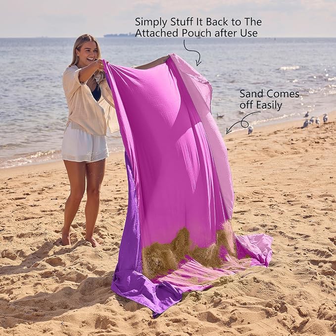 WEKAPO Beach Blanket Sandproof Waterproof, Extra Large Beach Mat, Oversized & Compact Sand Free, Quick Drying Beach Essentials for Vacation, Cruise, Picnic & Camping with Stakes