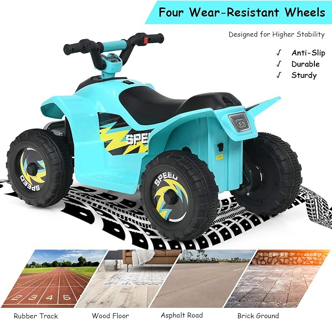 Costzon Kids ATV, 6V Battery Powered Electric Quad, Forward/Reverse Switch, Rear Wheeler Motorized Ride On Mini Vehicle Car for Toddlers Boys Girls, Ride on ATV (Blue)