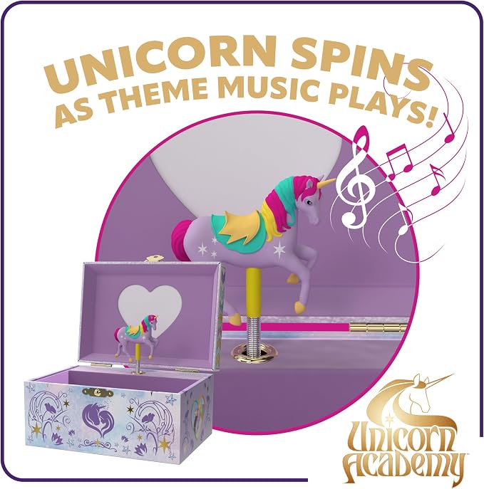 Unicorn Academy Jewelry Box for Girls Musical Jewelry Box with Spinning Wildstar Figurine, Unicorn Academy Toys for Kids Ages 3-5