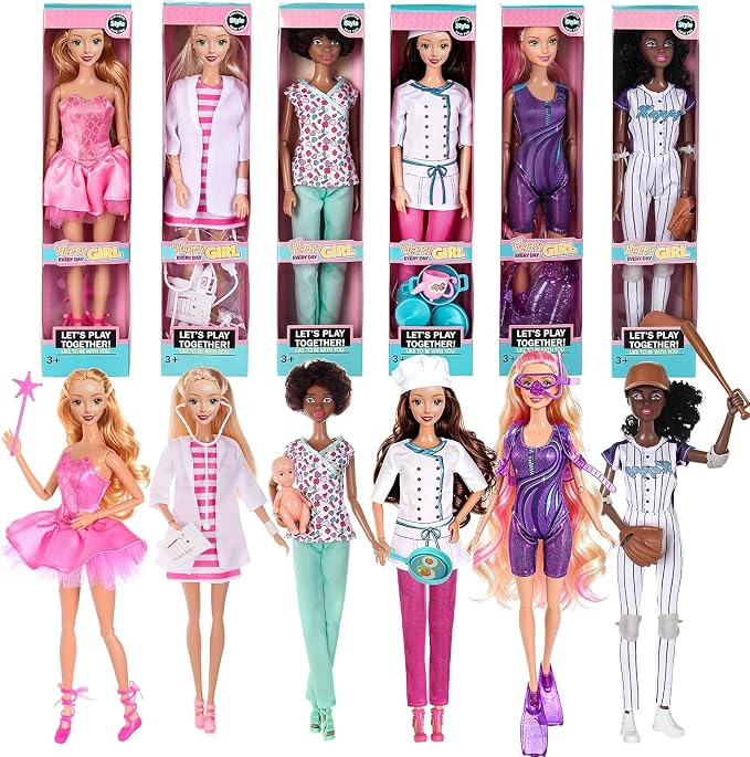 dollbie 6 Pack Fashion Dolls Playset -11.5 inch Career Role Play Dolls | Career Role Play Dolls