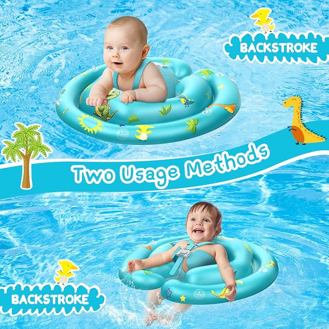 LAYCOL Baby Pool Float with Canopy UPF50+, 120°Adjustable Sun Protection and Anti-Tip Safety Seat, Inflatable Toddler Floaties Infant Pool Float with Animal Pool Toys, Baby Beach Essentials for 6-36M