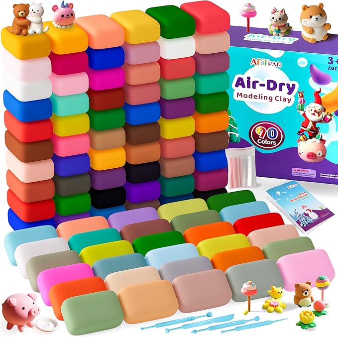 ARTPAR Air Dry Clay for Kids,90 Colors Modeling Magic Clay Set,DIY Molding Clay Starter Kit with Sculpting Tools,Soft and Non-Sticky,Art and Crafts for Boys & Girls 3-12 Years Old.