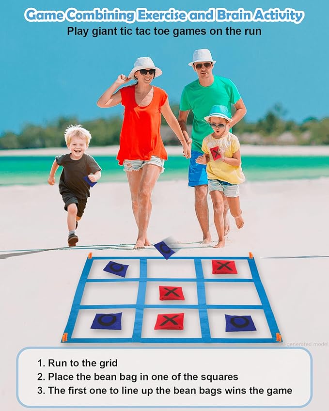 Giant Tic Tac Toe Bean Bags Toss Games, 4FT x 4FT Outdoor Yard Game with 10pcs Bean Bags for Kids Adults and Family Yard Lawn Large Carnival Outside Field Day Party Backyard Beach Fun Games