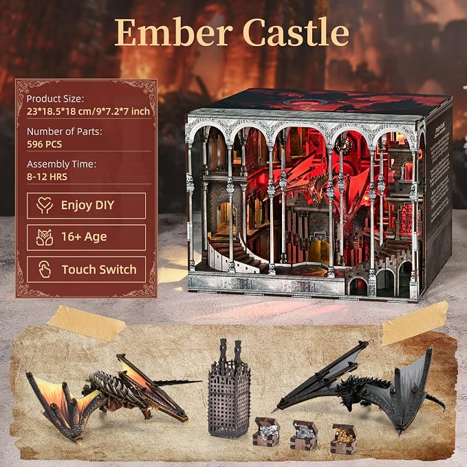 MiniCity Book Nook Kit, DIY Miniature House Kit Dollhouse Kit for Adults Mini Tiny House Kit with Building Model Kit Crafts Creative Gift for Boys Girls (Ember Castle)