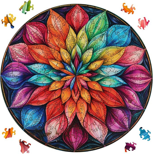 Ixfyloop Mandala Puzzles for Adults, Wooden Puzzles for Adults, Wood Puzzles Adult Unique Shaped Lotus Puzzle 200 Pieces, Wooden Jigsaw Puzzles for Adults Birthday Gift 10.9x11.2in