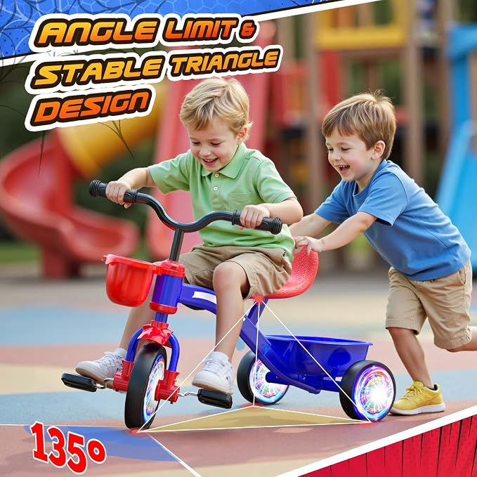 Tricycle for Toddlers 1-3 3-5 Year Olds, Unicorn Toddler Bike Baby Balance Bike with Colorful Lighting Wheels & Large Basket, Birthday Gift and Toy for 1 2 3 4 5 Year Olds Girls Boys
