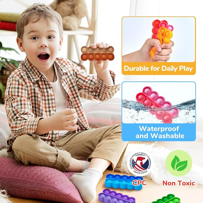 JoyCat 24 Pack Pop Fidget Party Favors for Kids, Bulk Sensory Toys for Classroom Prizes, Goodie Bag Stuffers, Treasure Box Toys, Travel Toys and Stocking Stuffers