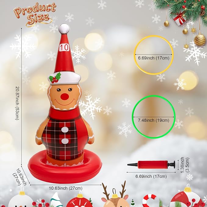 6 Pack Christmas Ring Toss Games, Gingerbread Man Inflatable Ring Toss Game,Christmas Party Games for Kids,Adults,Family,Indoor Outdoor Game Garden Toys Gifts