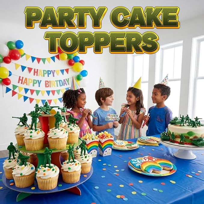 Green Army Men Toy Soldiers (72 Pack) - Classic Military Action Figures for Kids - Plastic Army Toys Set for Battle Play, Party Favors, Cake Toppers & Goodie Bags