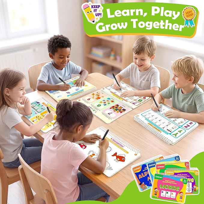 Magic Grooved Writing Practice for Kids Age 3-5, Reusable Grooved Handwriting Practice Kindergarten Workbooks for Kids Ages 3-8, Preschool Learning Activities, Tracing Books Gifts for Boys Girls