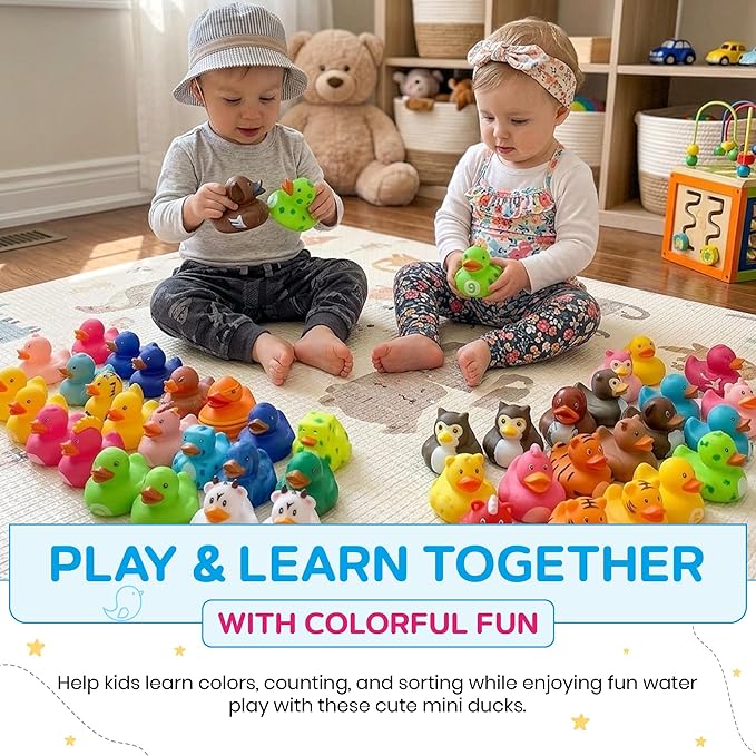 Kangaroo 50 Pcs Mini Rubber Ducks Bulk Jeep Ducks for Ducking– Floating Baby Bath Toys for Kids & Toddlers, Small Duckies for Pool Parties, Summer Party Favors Bulk, Baby Showers