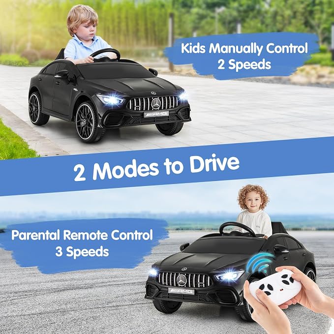 Costzon Ride on Car, 12V Licensed Mercedes-Benz Kids’ Electric Vehicles with Parent Remote, Rocking Function, Music & Horn, LED Headlights & Soft Start, Battery Powered Kids Car Toy for Ages 3+(Black)
