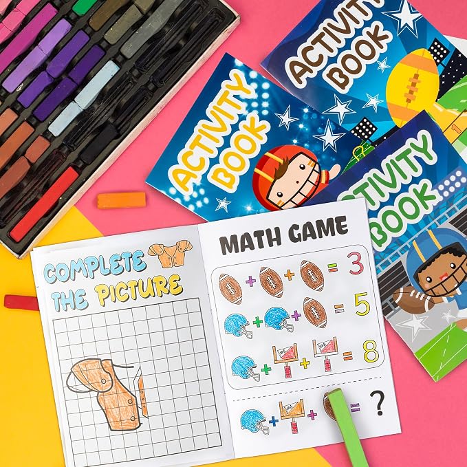 Football Activity Books for Kids - Football Theme Mini Games Coloring Book Set Bulk Mazes Word Search Word Scramble Games DIY Booklet for Birthday Party Goodie Bags Stuffers Classroom Favors Supplies