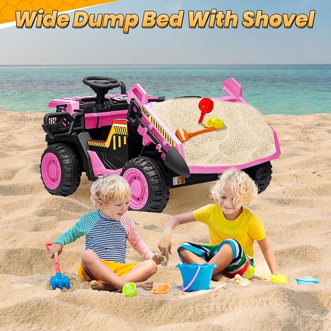 JOYRACER 24V 2 Seater Ride on Dump Truck w/400W Motors, Kids Ride On Car w/20'' Seat, Parent Remote, Electric Construction Vehicle w/Dump Bed & Shovel, 5Mph Max, Power Car Wheelers for Kids, Pink