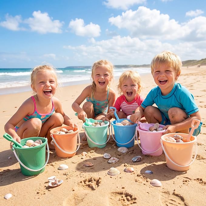 Lunmon 36 Pcs Beach Toys for Kids 12 Set Sand Buckets Shovels Bulk Pastel Beach Balls Inflatable Sand Toys for Girls Boys Toddlers Games Birthday Summer Pool Party Favor (Morandi, Vivid)