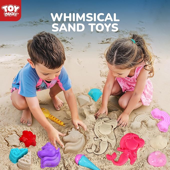 TOY Life 23 Pcs Unicorn Beach Toys for Kids Ages 4-8 Collapsible Sand Toys with Silicone Bucket Shovels & Sand Castle Building Kit Molds, Sandbox Toy for Travel, Beach Party, Fishing, Summer Toys