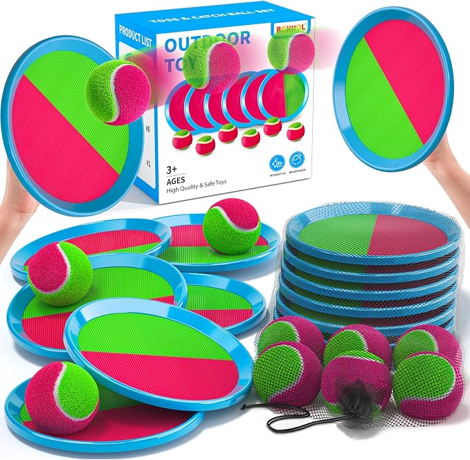 Bennol Toss and Catch Ball Game Outdoor Toys for Kids Outdoor Outside Games Toys for Kids Ages 3 4 5 6 7 8 9 10 Yard Backyard Games Beach Outside (6 Paddle 6 Balls Bulk Set)