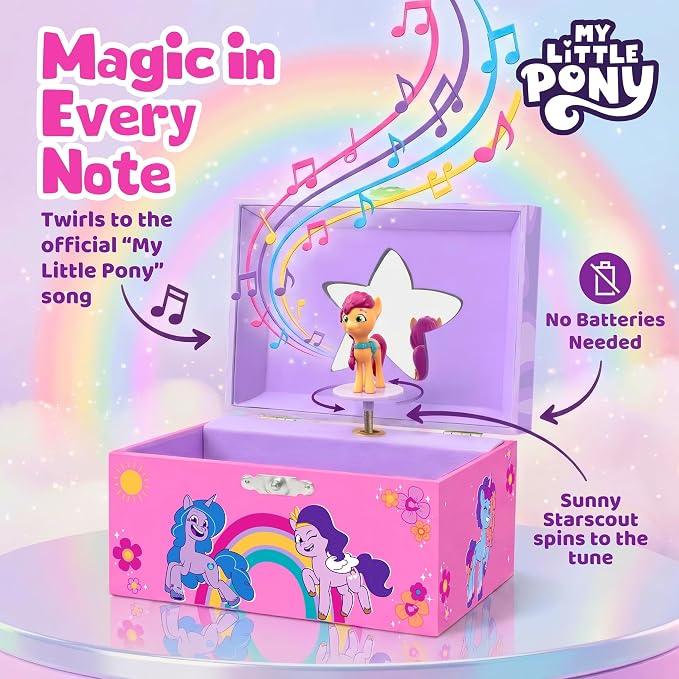 My Little Pony Jewelry Box for Girls Musical Jewelry Box with Spinning Sunny Starscout Figurine, My Little Pony Toys for Kids Ages 3-5 Plays My Little Pony Theme Song