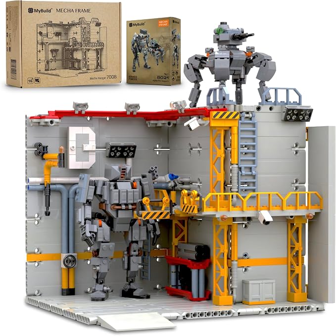 MyBuild Mecha Hangar 7008 – Robot Building Kit, Modular Mecha Base & Multi-Level Display System, Maintenance Bay for Mech Builds, Compatible with 7006 & 7007, Ages 16+