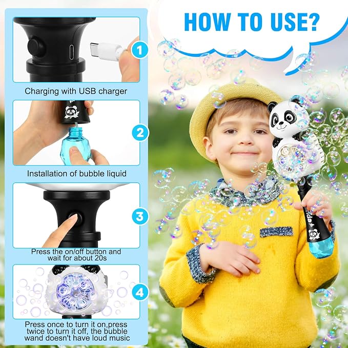 Aooess Bubble Machine for Kids Ages 4-8 Years Old: Light Up Bubble Wand for Parties Outside Toys for Toddlers 3-5 Automatic Bubble Machine Rechargeable Gifts for 3 + Year Old Girl Boy