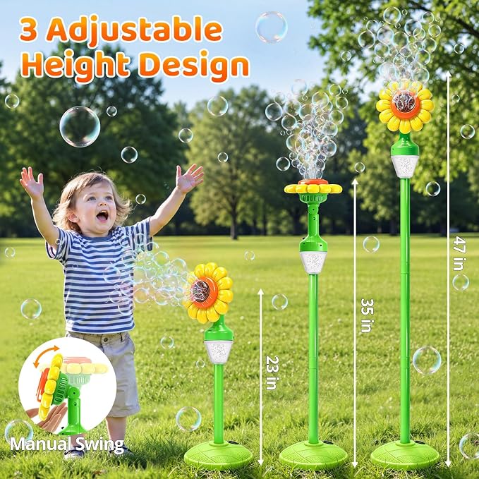 Bubble Machine Toys for Kids: Remote Control Bubble Blower Torch with Light Music, Rechargeable Adjustable Height Bubbles Wand Boys Girls Outdoor Toys for Wedding Summer Camping Backyard Party Easter