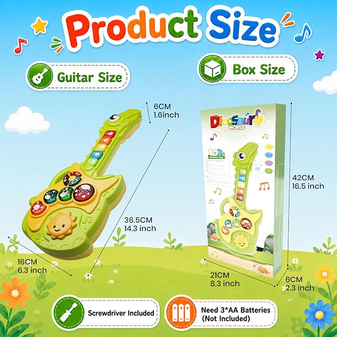 Toys for 1-3Year Old Boy Gift,2-in-1 Electric Guitars,12-18 Month with Animal Sound and Light Dinosaur Musical Guitar Piano Toys,Learning Educational Gift for Toddlers