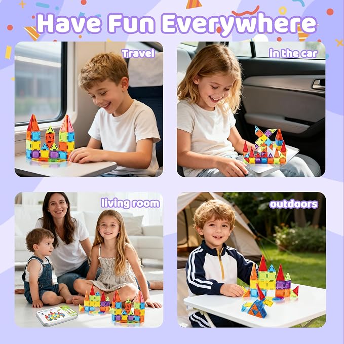 mini Magnetic Tiles,70pcs Travel Magnetic Tiles Set with Iron Box,Portable Magnetic Building Blocks for Kids Ages 3-8,STEM Montessori Educational Toys Gift for Boys & Girls