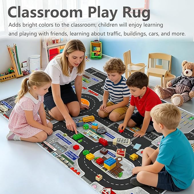 Kids Rug Play Mat Great for Playing with Cars and Toys,Educational Kid Road and Traffic City Life Carpet,Children Baby Fun Throw Rug for Bedroom Play Room,31X47Inch/80X120CM
