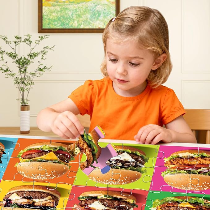 IFLOVE Hamburger Floor Puzzle for Kids — 48 Piece Jumbo Burger Jigsaw Puzzle, Food-Themed Puzzle with Colorful Hamburgers, Educational Toy Birthday for Boys Girls Ages 3-8