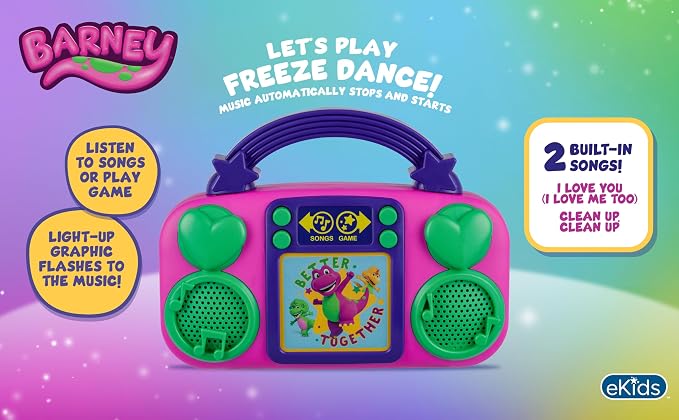 eKids Barney Toy Music Player, Toddler Toy with Built-in Music and Lights (Barney)