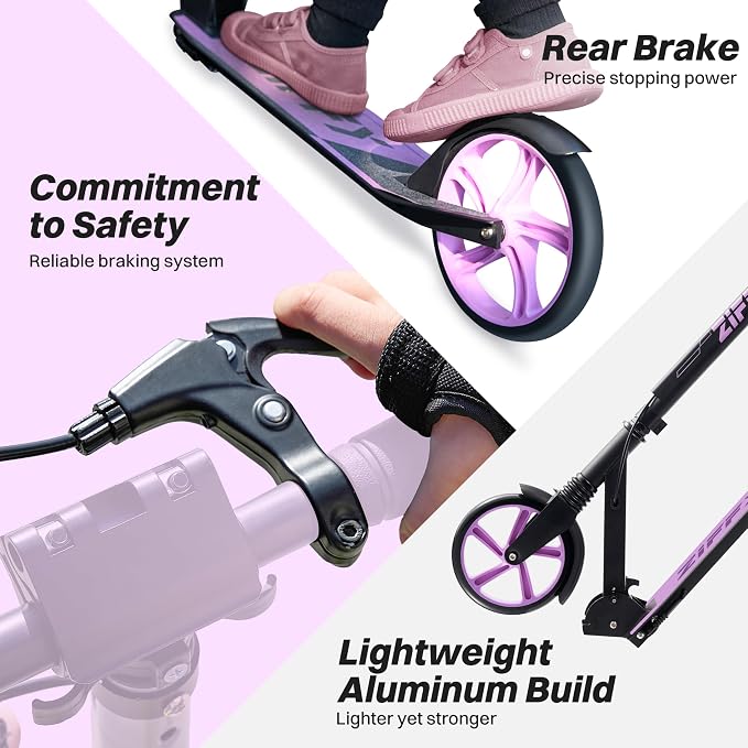 JOVA ZIFFY Scooter for Kids with Hand Brake, Foldable Kick Scooter for Ages 6-12, Lightweight Scooter for Boys with 4 Adjustable Heights, ABEC9 Bearings, Supports Up to 220 lbs