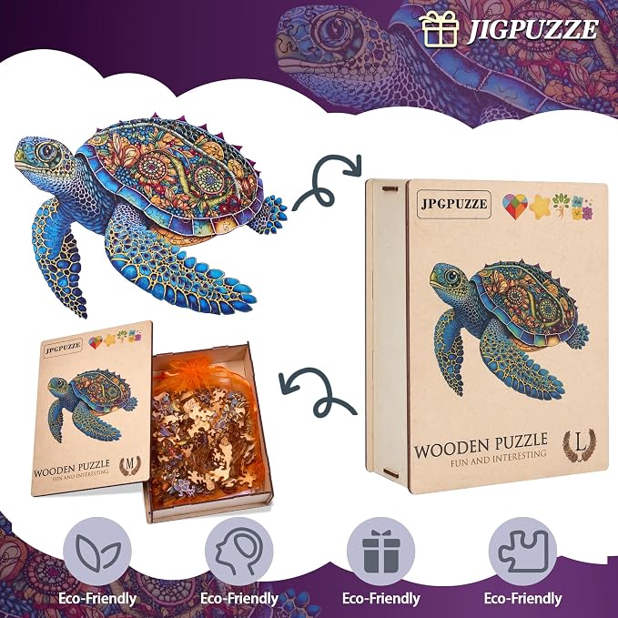 Wooden Puzzles, 242 PiecesSea Turtle Jigsaw Puzzles, Unique Shaped Wooden Puzzle for Adults and Kids, Family Game (Sea Turtle, Medium)